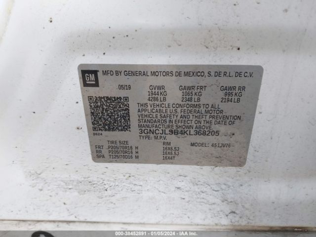 Photo 8 VIN: 3GNCJLSB4KL368205 - CHEVROLET TRAX 