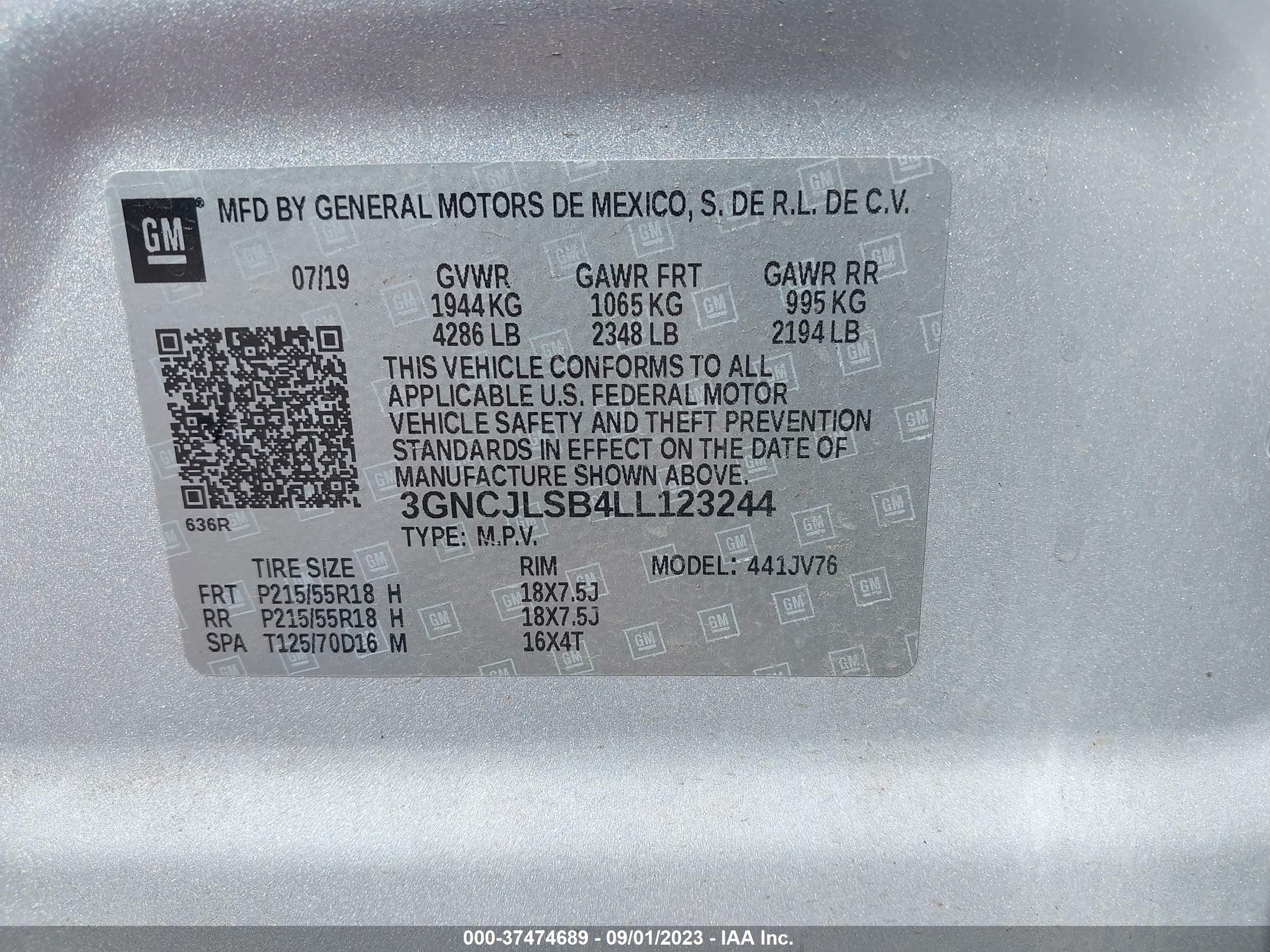 Photo 8 VIN: 3GNCJLSB4LL123244 - CHEVROLET TRAX 