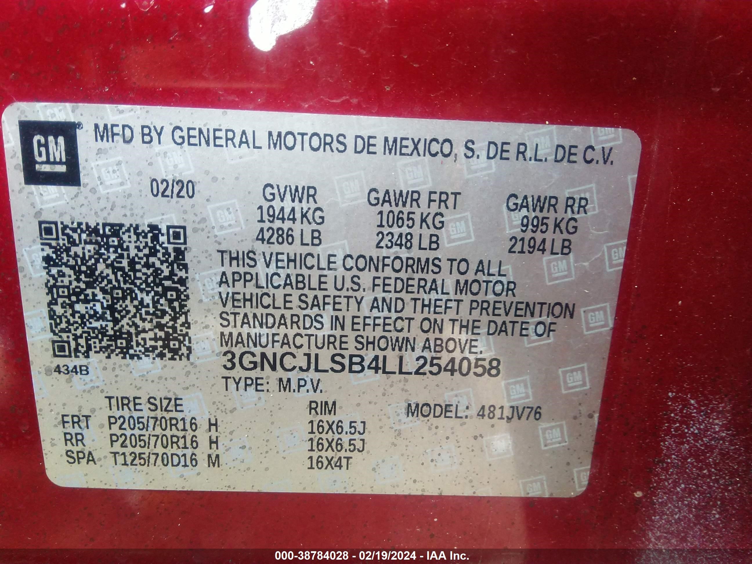 Photo 8 VIN: 3GNCJLSB4LL254058 - CHEVROLET TRAX 