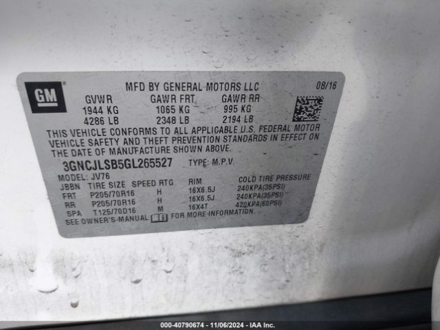 Photo 8 VIN: 3GNCJLSB5GL265527 - CHEVROLET TRAX 