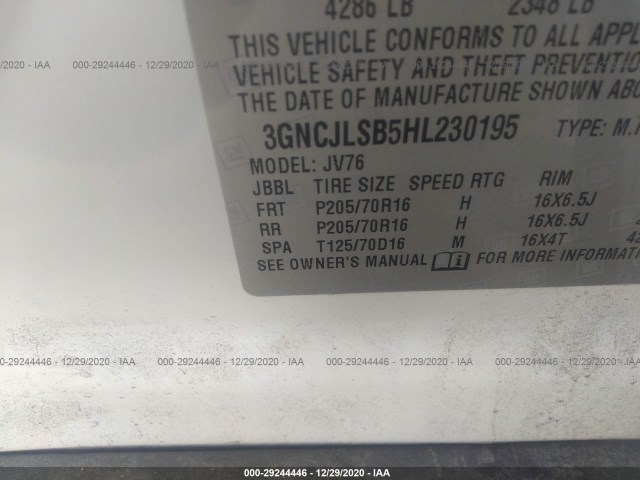 Photo 8 VIN: 3GNCJLSB5HL230195 - CHEVROLET TRAX 