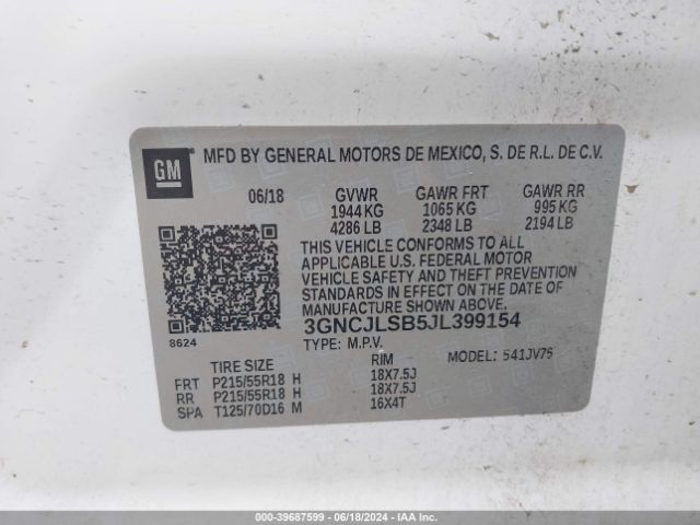 Photo 8 VIN: 3GNCJLSB5JL399154 - CHEVROLET TRAX 