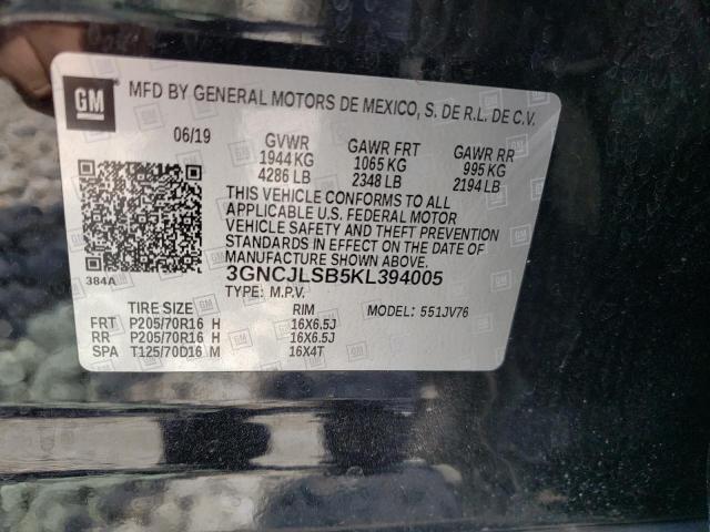 Photo 9 VIN: 3GNCJLSB5KL394005 - CHEVROLET TRAX 1LT 