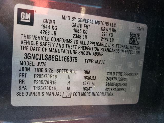 Photo 9 VIN: 3GNCJLSB6GL166375 - CHEVROLET TRAX 1LT 