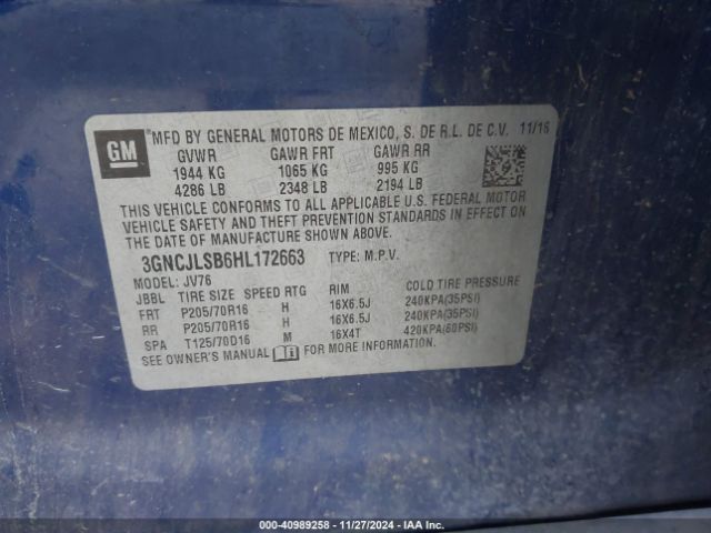 Photo 8 VIN: 3GNCJLSB6HL172663 - CHEVROLET TRAX 