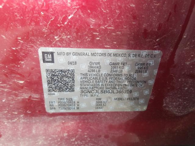 Photo 9 VIN: 3GNCJLSB6JL365319 - CHEVROLET TRAX 1LT 