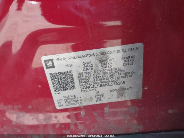 Photo 8 VIN: 3GNCJLSB6KL175165 - CHEVROLET TRAX 