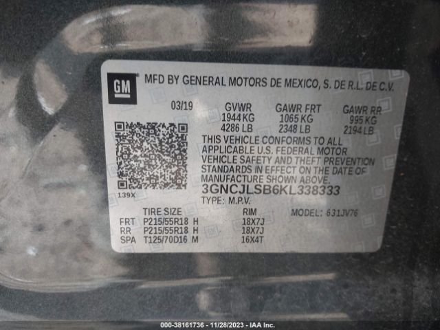 Photo 8 VIN: 3GNCJLSB6KL338333 - CHEVROLET TRAX 