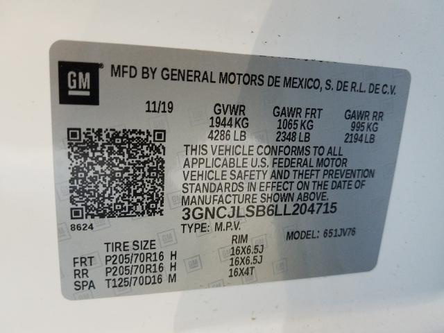 Photo 9 VIN: 3GNCJLSB6LL204715 - CHEVROLET TRAX 1LT 