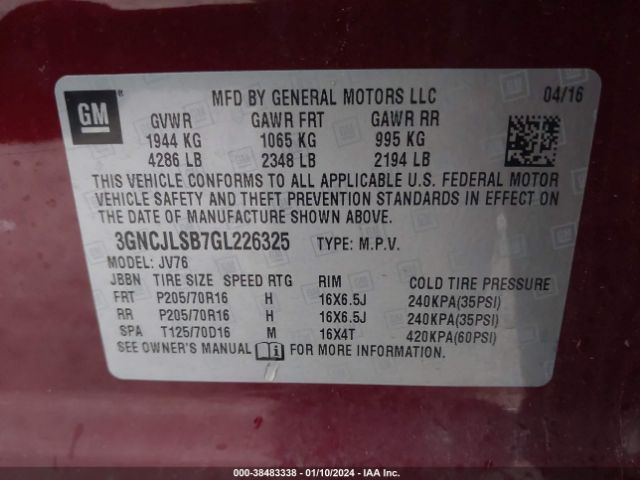 Photo 8 VIN: 3GNCJLSB7GL226325 - CHEVROLET TRAX 