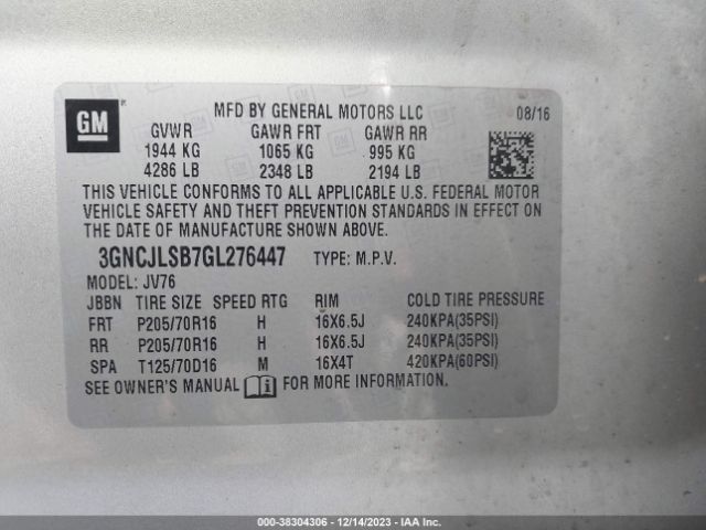 Photo 8 VIN: 3GNCJLSB7GL276447 - CHEVROLET TRAX 