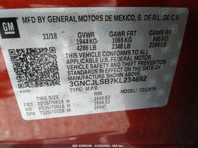 Photo 8 VIN: 3GNCJLSB7KL234692 - CHEVROLET TRAX 