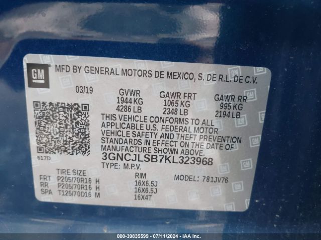 Photo 8 VIN: 3GNCJLSB7KL323968 - CHEVROLET TRAX 