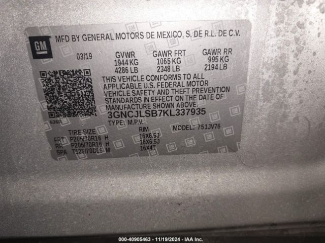 Photo 8 VIN: 3GNCJLSB7KL337935 - CHEVROLET TRAX 