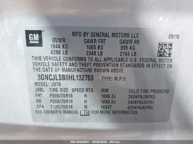 Photo 8 VIN: 3GNCJLSB8HL132763 - CHEVROLET TRAX 