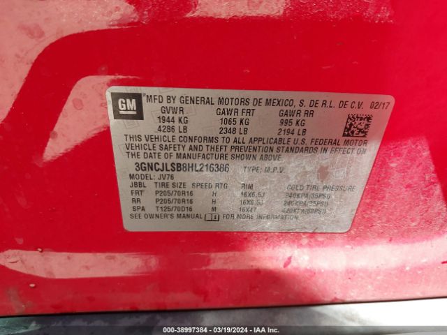 Photo 8 VIN: 3GNCJLSB8HL216386 - CHEVROLET TRAX 