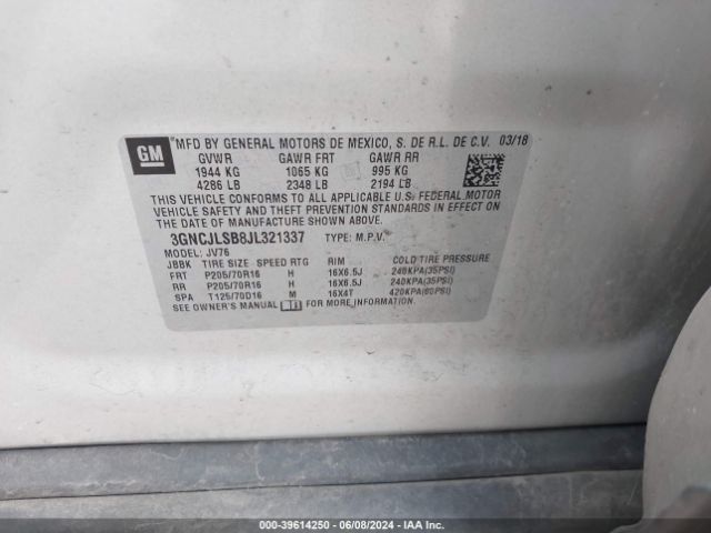 Photo 8 VIN: 3GNCJLSB8JL321337 - CHEVROLET TRAX 