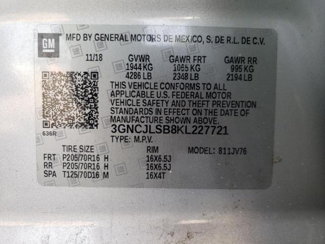 Photo 11 VIN: 3GNCJLSB8KL227721 - CHEVROLET TRAX 1LT 