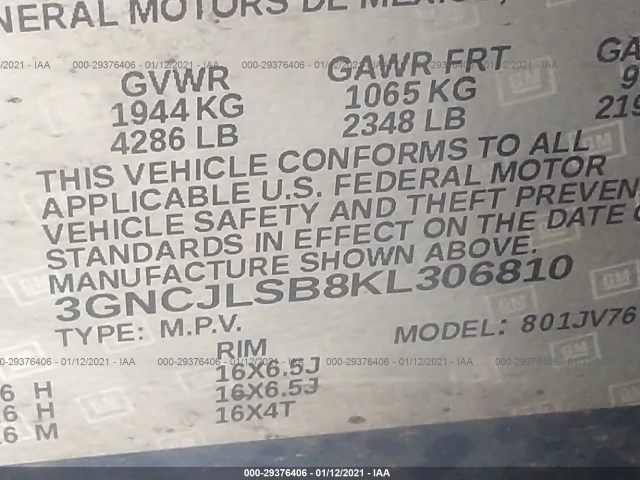 Photo 8 VIN: 3GNCJLSB8KL306810 - CHEVROLET TRAX 