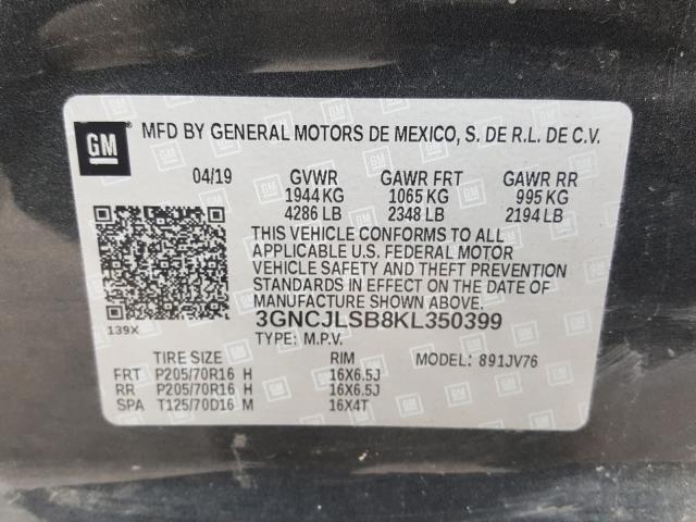 Photo 9 VIN: 3GNCJLSB8KL350399 - CHEVROLET TRAX 1LT 