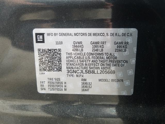 Photo 9 VIN: 3GNCJLSB8LL205669 - CHEVROLET TRAX 1LT 