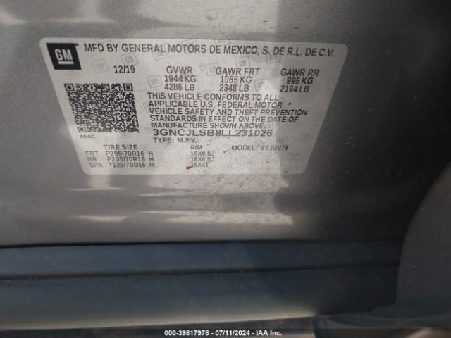 Photo 8 VIN: 3GNCJLSB8LL231026 - CHEVROLET TRAX 