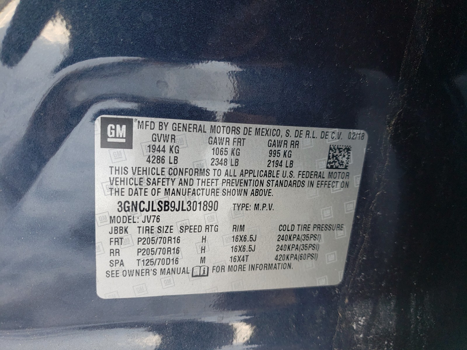 Photo 9 VIN: 3GNCJLSB9JL301890 - CHEVROLET TRAX 1LT 