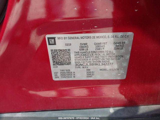 Photo 8 VIN: 3GNCJLSB9KL342277 - CHEVROLET TRAX 