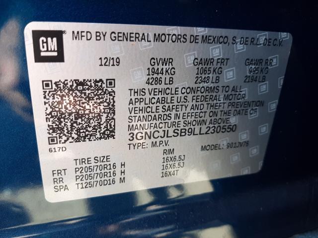 Photo 9 VIN: 3GNCJLSB9LL230550 - CHEVROLET TRAX 1LT 