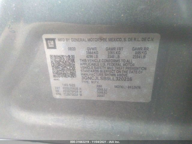 Photo 8 VIN: 3GNCJLSB9LL320216 - CHEVROLET TRAX 