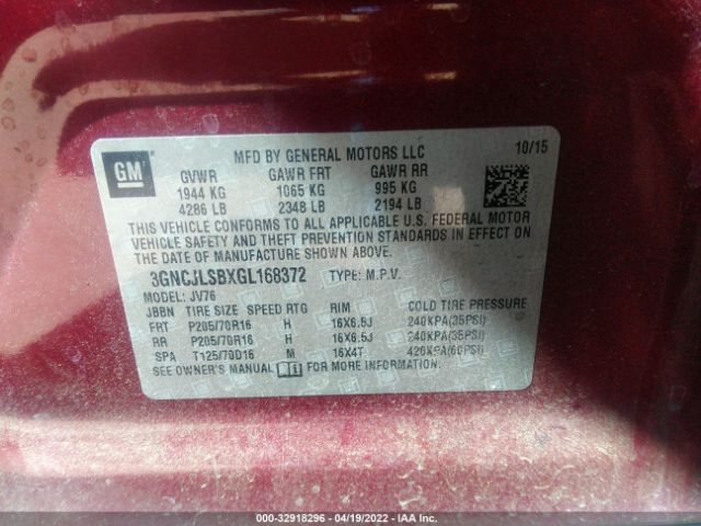 Photo 8 VIN: 3GNCJLSBXGL168372 - CHEVROLET TRAX 