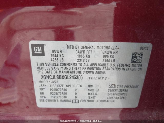 Photo 8 VIN: 3GNCJLSBXGL245306 - CHEVROLET TRAX 