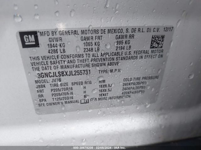 Photo 8 VIN: 3GNCJLSBXJL255731 - CHEVROLET TRAX 