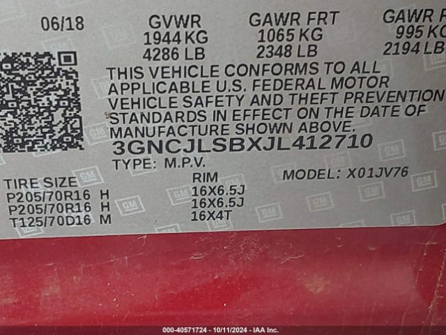 Photo 8 VIN: 3GNCJLSBXJL412710 - CHEVROLET TRAX 