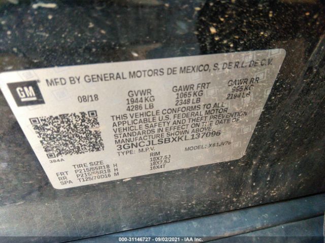 Photo 8 VIN: 3GNCJLSBXKL137096 - CHEVROLET TRAX 