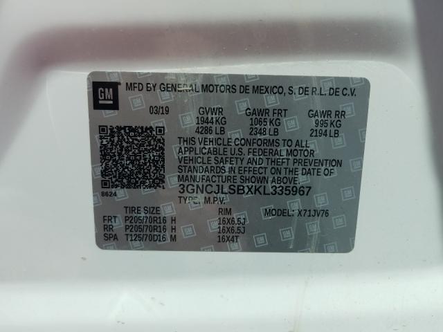 Photo 9 VIN: 3GNCJLSBXKL335967 - CHEVROLET TRAX 1LT 