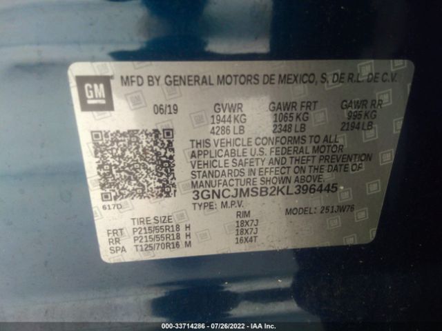 Photo 8 VIN: 3GNCJMSB2KL396445 - CHEVROLET TRAX 