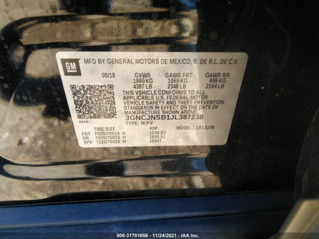 Photo 8 VIN: 3GNCJNSB1JL387238 - CHEVROLET TRAX 