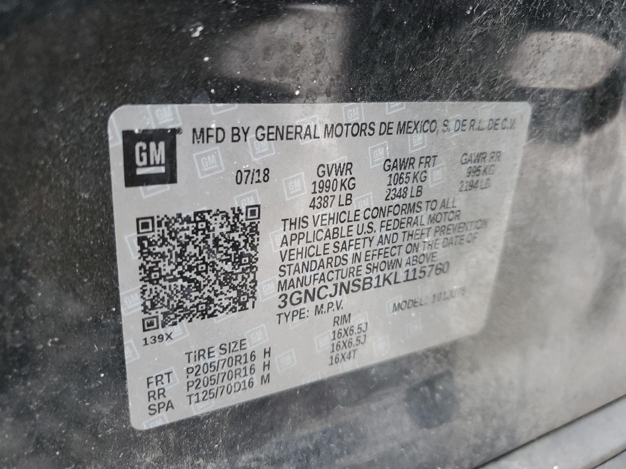 Photo 12 VIN: 3GNCJNSB1KL115760 - CHEVROLET TRAX 