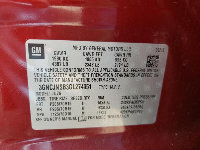 Photo 9 VIN: 3GNCJNSB3GL274951 - CHEVROLET TRAX LS 