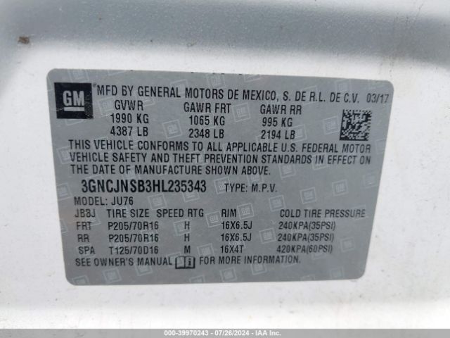 Photo 8 VIN: 3GNCJNSB3HL235343 - CHEVROLET TRAX 