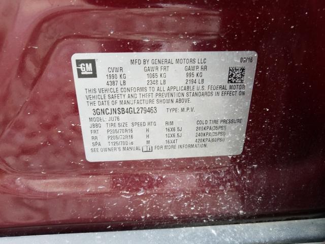 Photo 9 VIN: 3GNCJNSB4GL279463 - CHEVROLET TRAX LS 