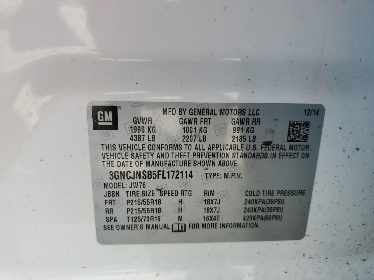 Photo 12 VIN: 3GNCJNSB5FL172114 - CHEVROLET TRAX 