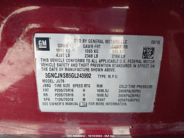 Photo 8 VIN: 3GNCJNSB5GL243992 - CHEVROLET TRAX 