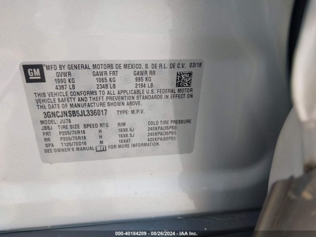 Photo 8 VIN: 3GNCJNSB5JL336017 - CHEVROLET TRAX 