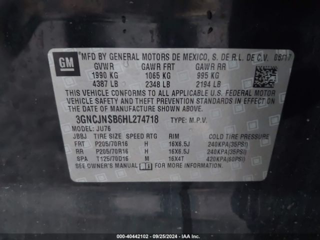 Photo 8 VIN: 3GNCJNSB6HL274718 - CHEVROLET TRAX 