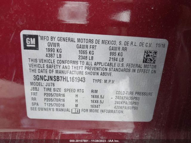 Photo 8 VIN: 3GNCJNSB7HL161943 - CHEVROLET TRAX 