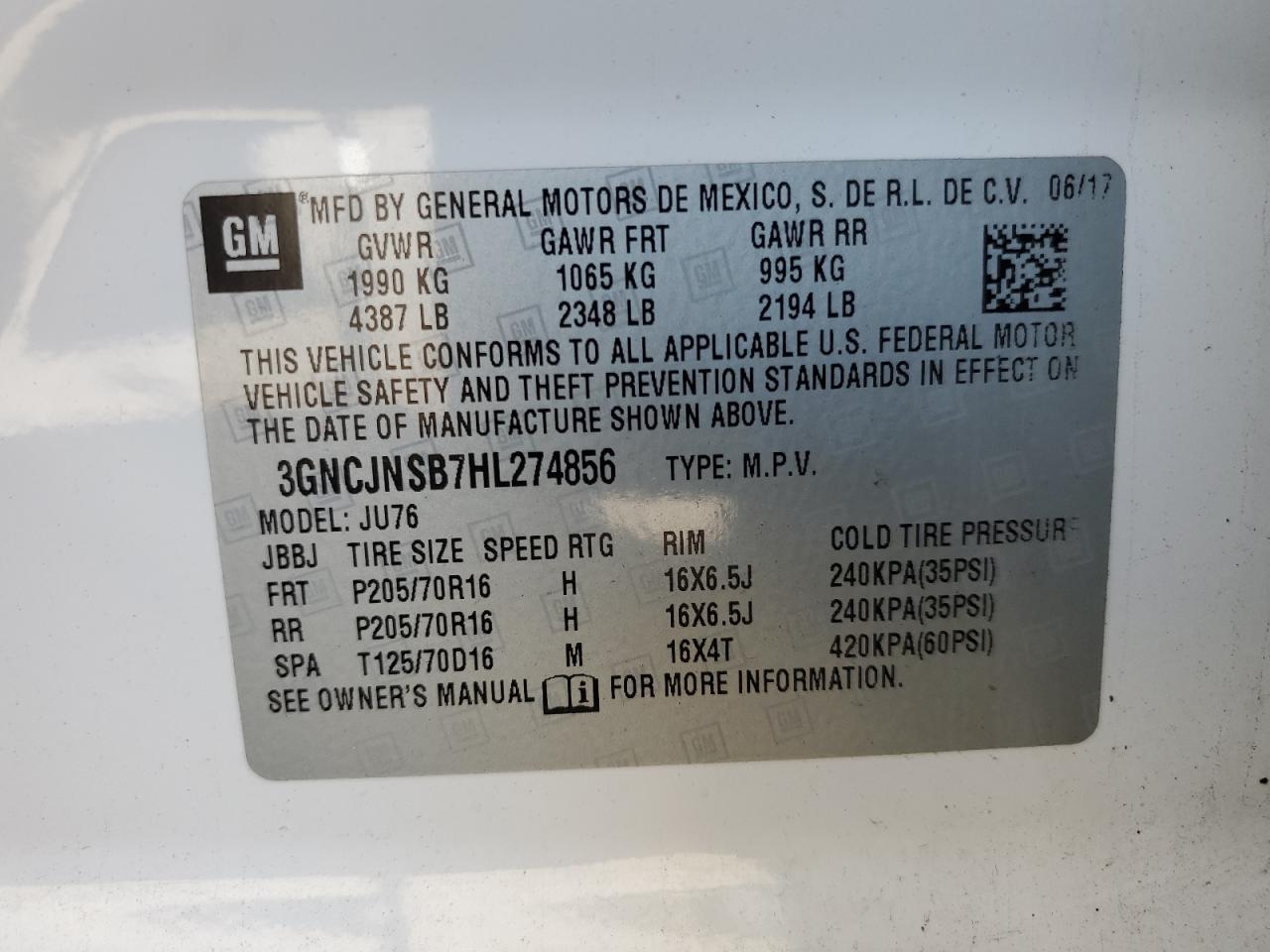 Photo 12 VIN: 3GNCJNSB7HL274856 - CHEVROLET TRAX 