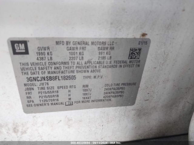 Photo 8 VIN: 3GNCJNSB8FL182605 - CHEVROLET TRAX 