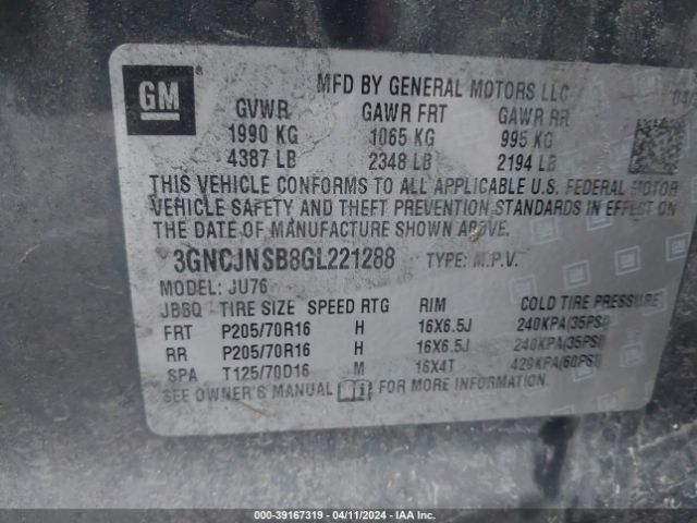 Photo 8 VIN: 3GNCJNSB8GL221288 - CHEVROLET TRAX 